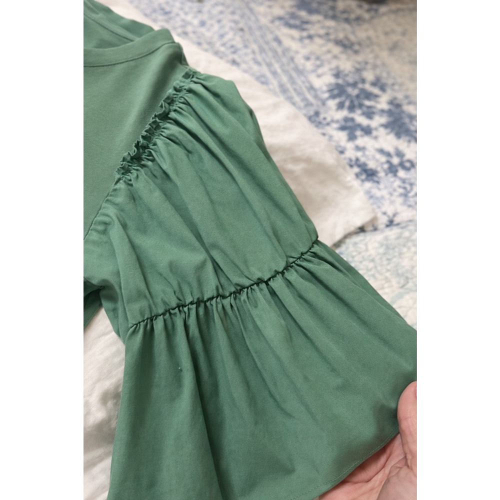 Chico's Sage Green Puff Sleeve Ruffle Top Size S (0) Casual Cottagecore Blouse - Picture 8 of 11